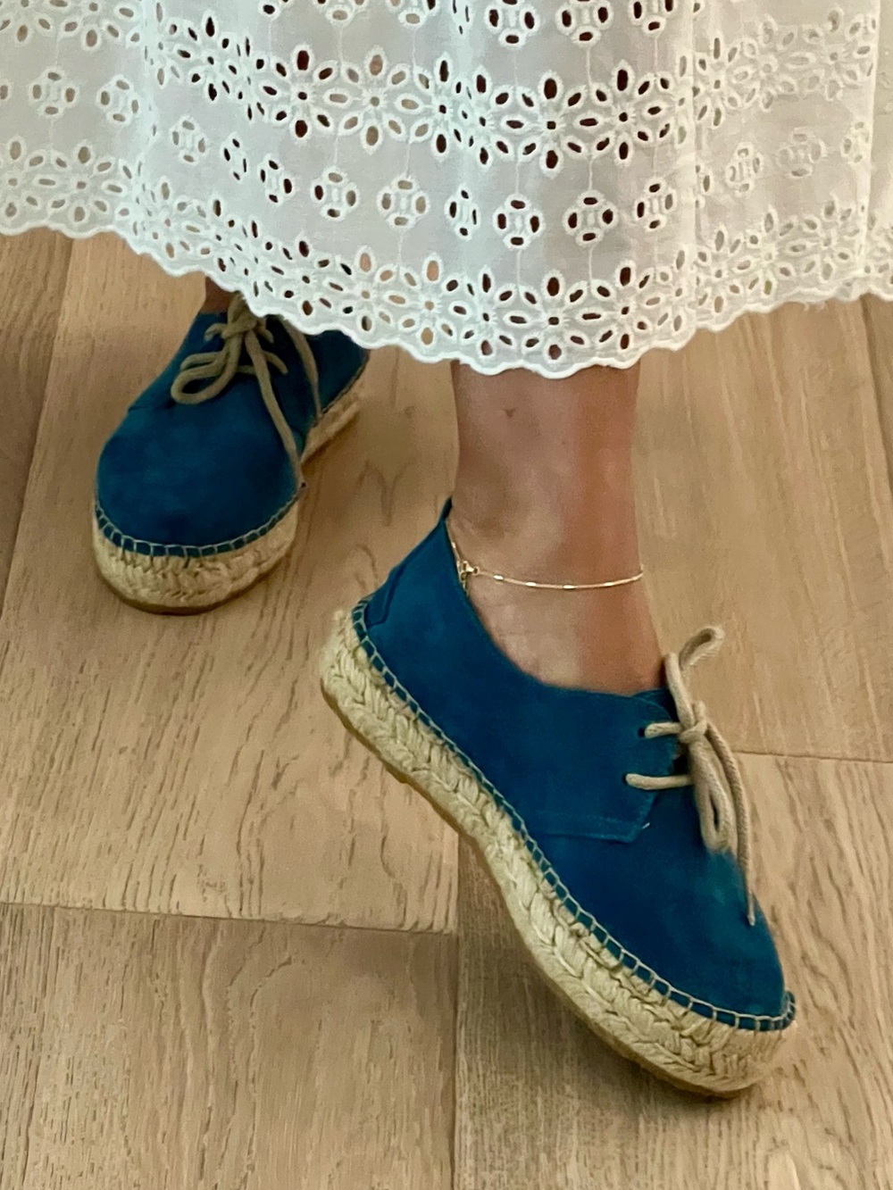 Women's Teal Suede Espadrille Lace-Up Platform